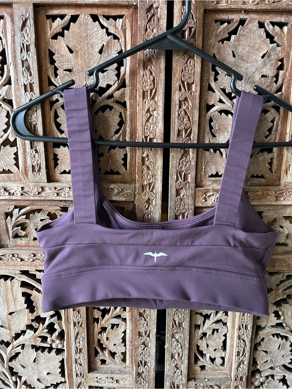 Iwa Athletic Company Plum Sports Bra with Iwa bird logo